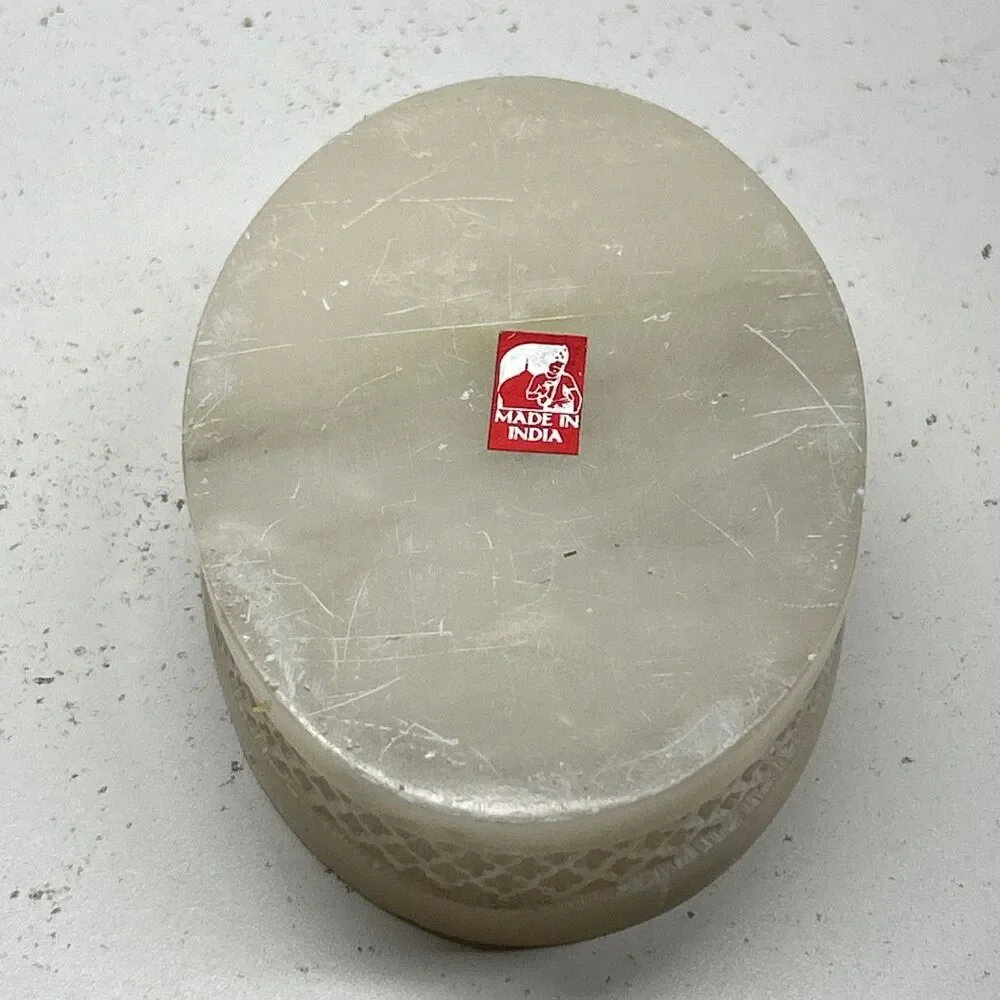 VTG‎ Mother of Pearl Stone Marble Trinket Jewelry Box India 3” X 4”